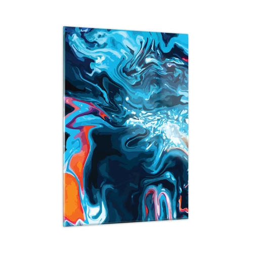 Glasbild - Bild auf glas - Ein abstraktes Muster in Blautönen mit Akzenten in Rot und Weiß. - 50x70cm - Reise ins Zentrum des Himmels - Moderne Wanddekoration für Wohnzimmer und Schlafzimmer ARTTOR