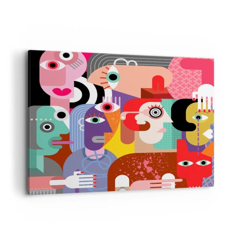 Bild auf Leinwand - Leinwandbild - Bunte Abstraktion mit geometrischen Flächen - 100x70cm - Wir sind von Herrn Picasso - Moderne Wanddekoration für Wohnzimmer und Schlafzimmer ARTTOR