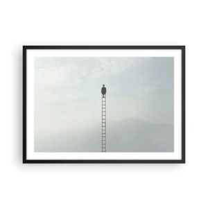 Poster in einem schwarzem Rahmen - Ein Mann auf einer Leiter, die in den Himmel ragt - 70x50cm - Erhebe dich darüber! - Moderne Wanddekoration für Wohnzimmer und Schlafzimmer ARTTOR