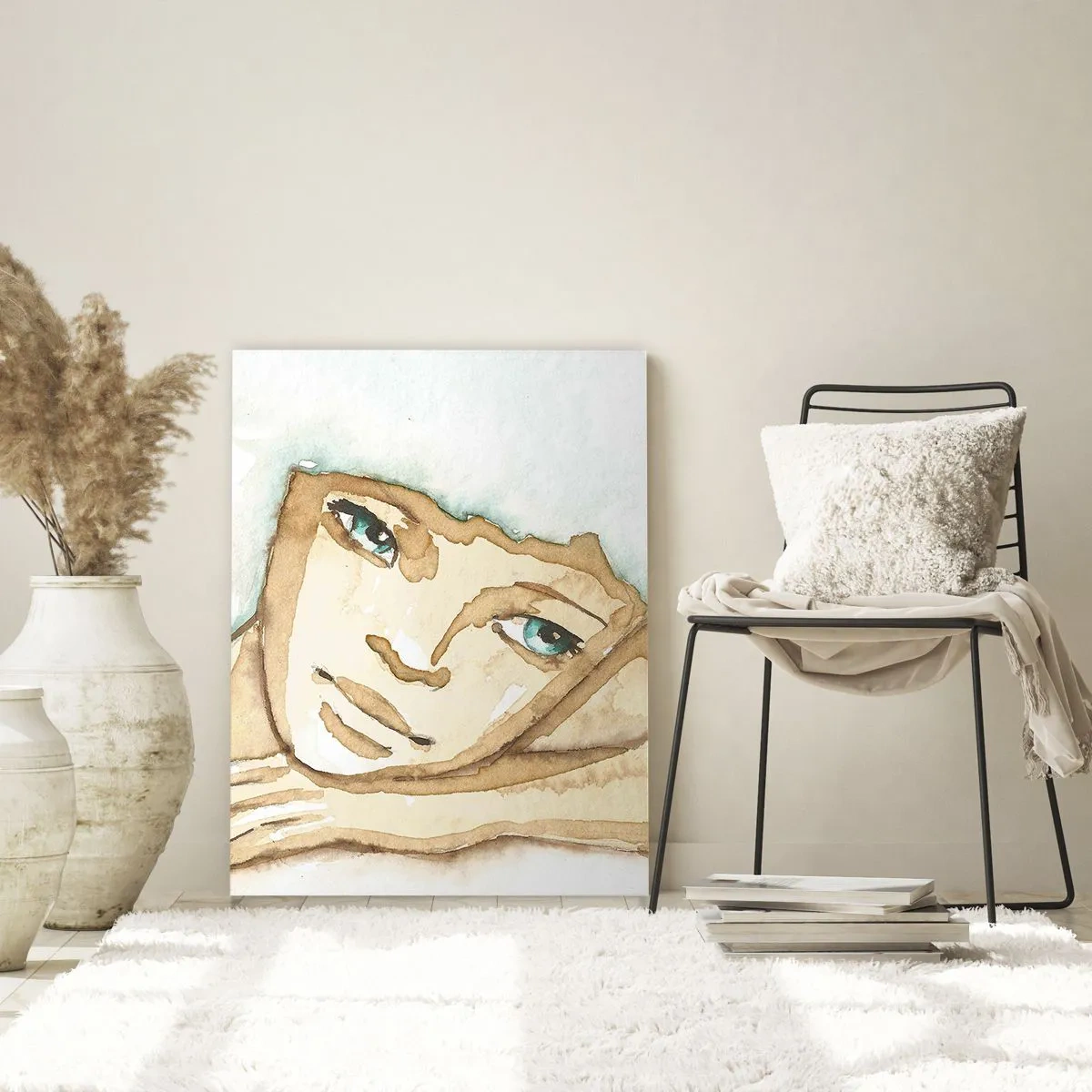 Glasbild - Bild auf glas - Künstlerisches Porträt einer Frau in Pastellfarben - 80x120cm - Der Baum der Poesie wächst aus der Stille - Moderne Wanddekoration für Wohnzimmer und Schlafzimmer ARTTOR