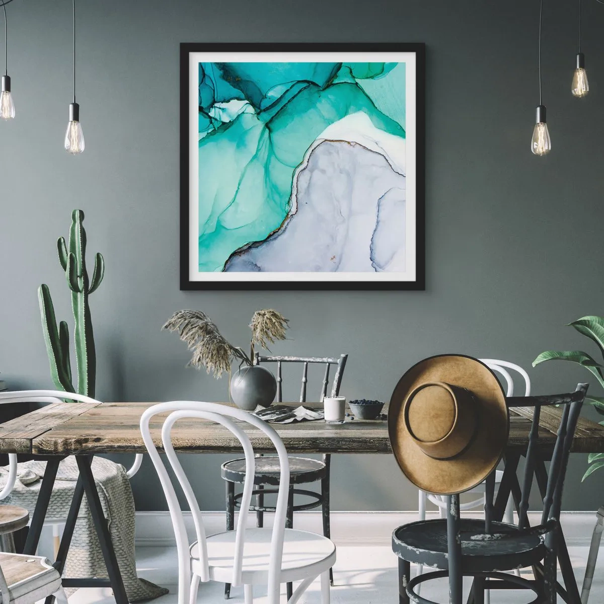 Poster in einem schwarzem Rahmen - Eine Studie in Türkis - 50x50 cm