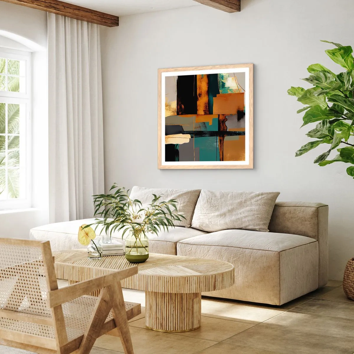 Poster in einem Rahmen aus heller Eiche - Abstraktion – Licht und Schatten - 40x40 cm