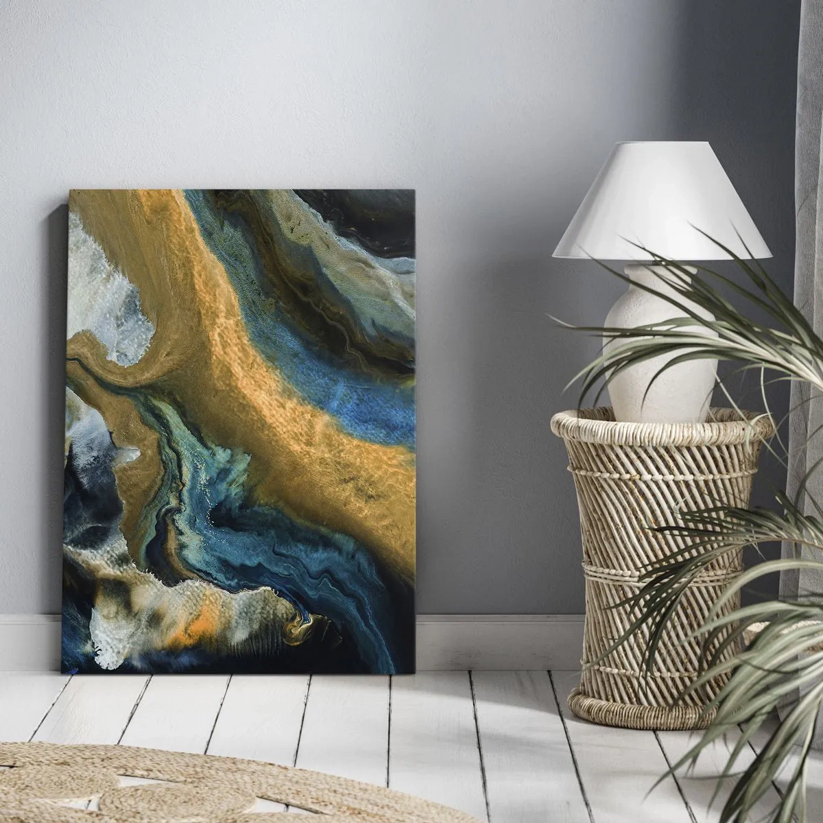 Bild auf Leinwand - Leinwandbild - Blau - Gelb - gegenseitige Beeinflussung - 65x120 cm