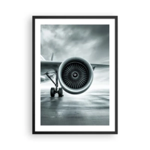 Poster in einem schwarzem Rahmen - Ein Flugzeug-Düsentriebwerk in monochromen Tönen - 50x70cm - Die Macht ist da! - Moderne Wanddekoration für Wohnzimmer und Schlafzimmer ARTTOR