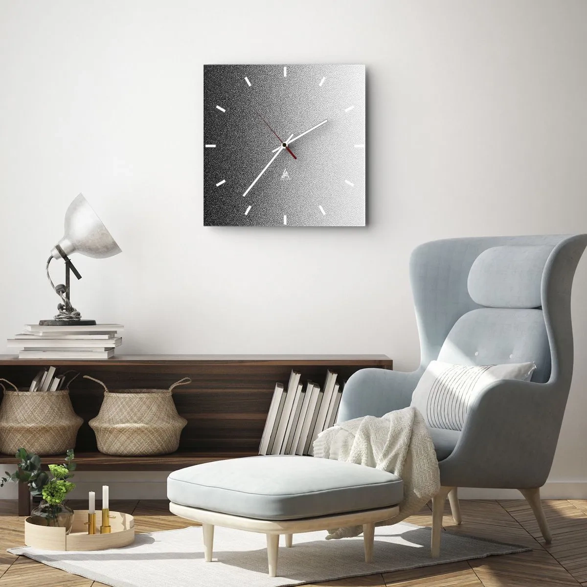 Wanduhr - Glasuhr - Minimalistischer Schwarz-Weiß-Farbverlauf im Punkt - 30x30cm - Dem Licht entgegen - Moderne Wanddekoration für Wohnzimmer und Schlafzimmer ARTTOR