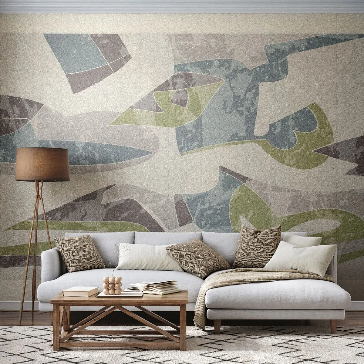 Fototapete Premium Sand - Abstrakte Komposition in Grün- und Blautönen - 100x70cm - Komposition hinter dem Glas - Moderne Wanddekoration für Wohnzimmer und Schlafzimmer ARTTOR