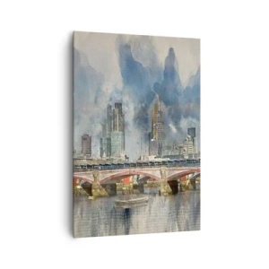 Bild auf Leinwand - Leinwandbild - Aquarellansicht der Brücke und der Skyline der Stadt - 70x100cm - London in seiner ganzen Pracht - Moderne Wanddekoration für Wohnzimmer und Schlafzimmer ARTTOR