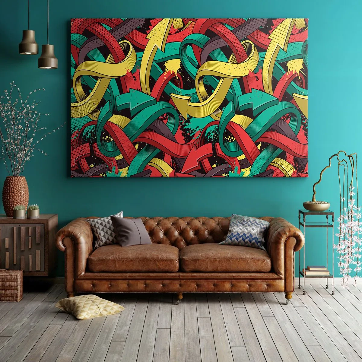 Bild auf Leinwand - Leinwandbild - Abstrakte Pfeile in leuchtenden Farben schaffen Chaos - 120x80cm - Welcher Weg zum Ziel? - Moderne Wanddekoration für Wohnzimmer und Schlafzimmer ARTTOR