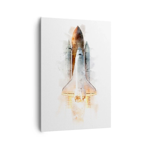 Bild auf Leinwand - Leinwandbild - Eine künstlerische Aquarell-Interpretation eines startenden Space Shuttles - 70x100cm - Entdecker für den Anfang - Moderne Wanddekoration für Wohnzimmer und Schlafzimmer ARTTOR