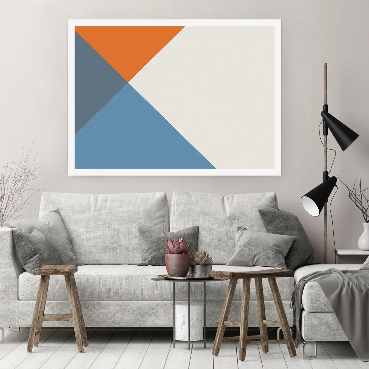Poster - Geometrische Dreiecke in Blau- und Orangetönen - 100x70cm - In einem Winkel… - Moderne Wanddekoration für Wohnzimmer und Schlafzimmer ARTTOR