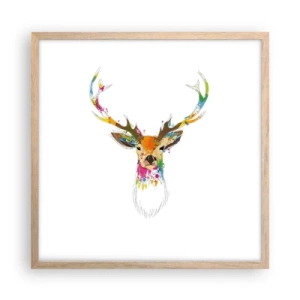 Poster in einem Rahmen aus heller Eiche - Ein mildes Reh in Farbe getaucht - 50x50 cm