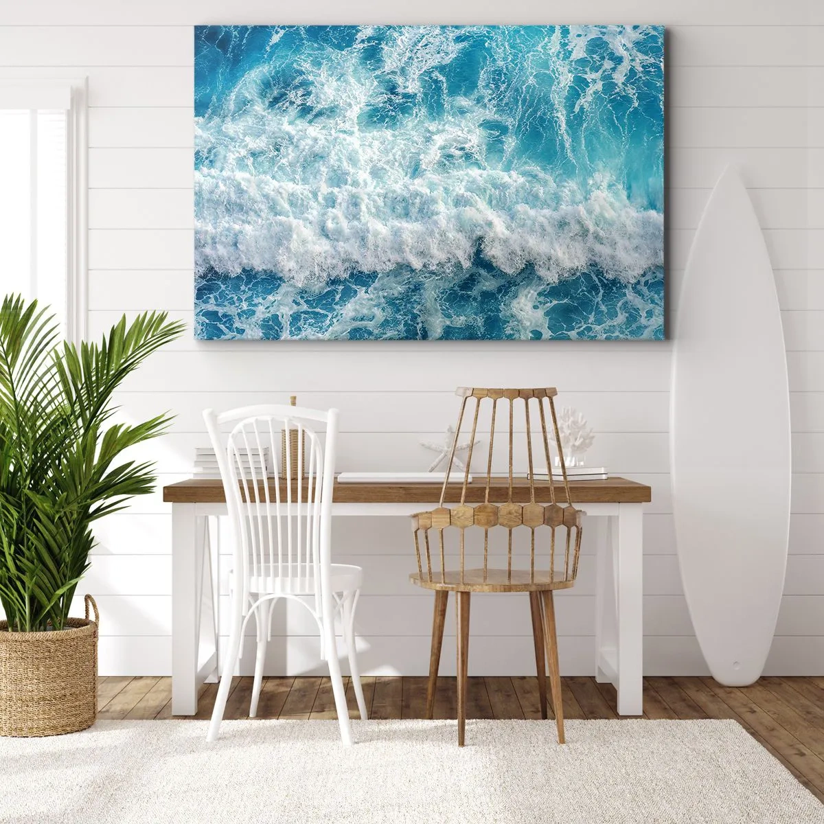 Bild auf Leinwand - Leinwandbild - Dynamische Meereswellen in Blautönen - 70x50cm - Freudig und springend - Moderne Wanddekoration für Wohnzimmer und Schlafzimmer ARTTOR