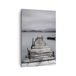 Bild auf Leinwand - Leinwandbild - Eine Holzbrücke, die zur ruhigen Oberfläche des Sees führt - 80x120cm - Du kannst morgen gehen - Moderne Wanddekoration für Wohnzimmer und Schlafzimmer ARTTOR