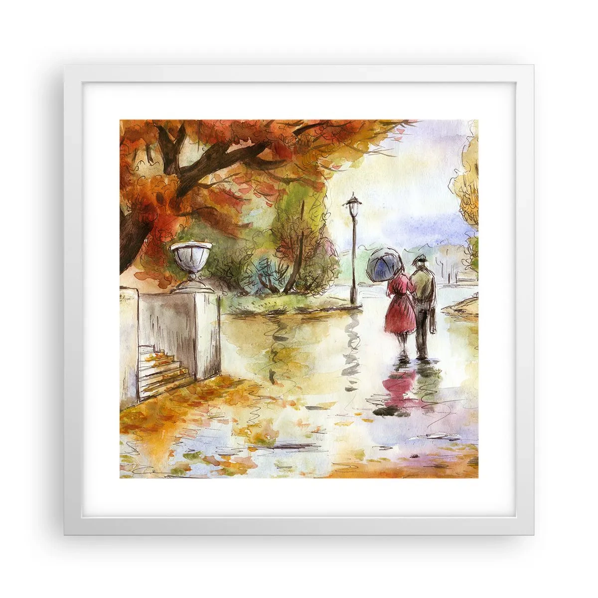 Poster in einem weißen Rahmen - Romantischer Herbst im Park - 40x40 cm