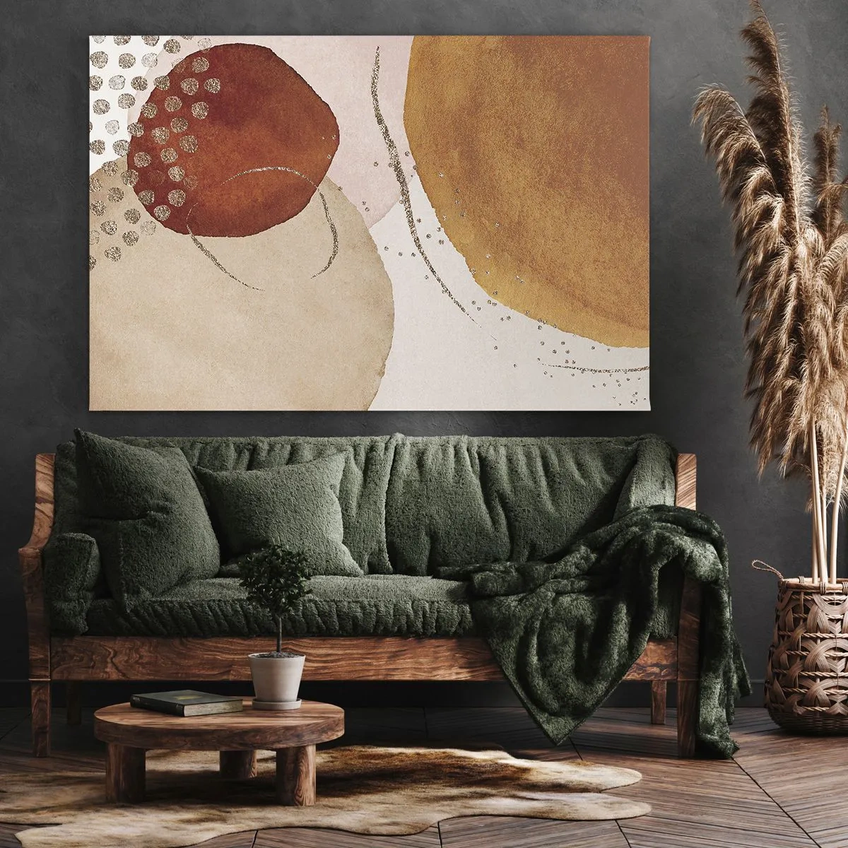Bild auf Leinwand - Leinwandbild - Abstrakte Formen in warmen Braun- und Goldtönen - 120x80cm - Rundheit und Bewegung - Moderne Wanddekoration für Wohnzimmer und Schlafzimmer ARTTOR