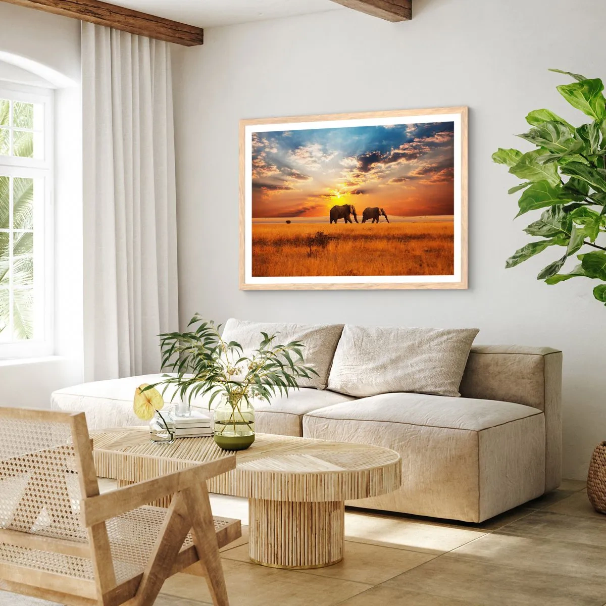 Poster in einem Rahmen aus heller Eiche - Familienspaziergang - 50x40 cm