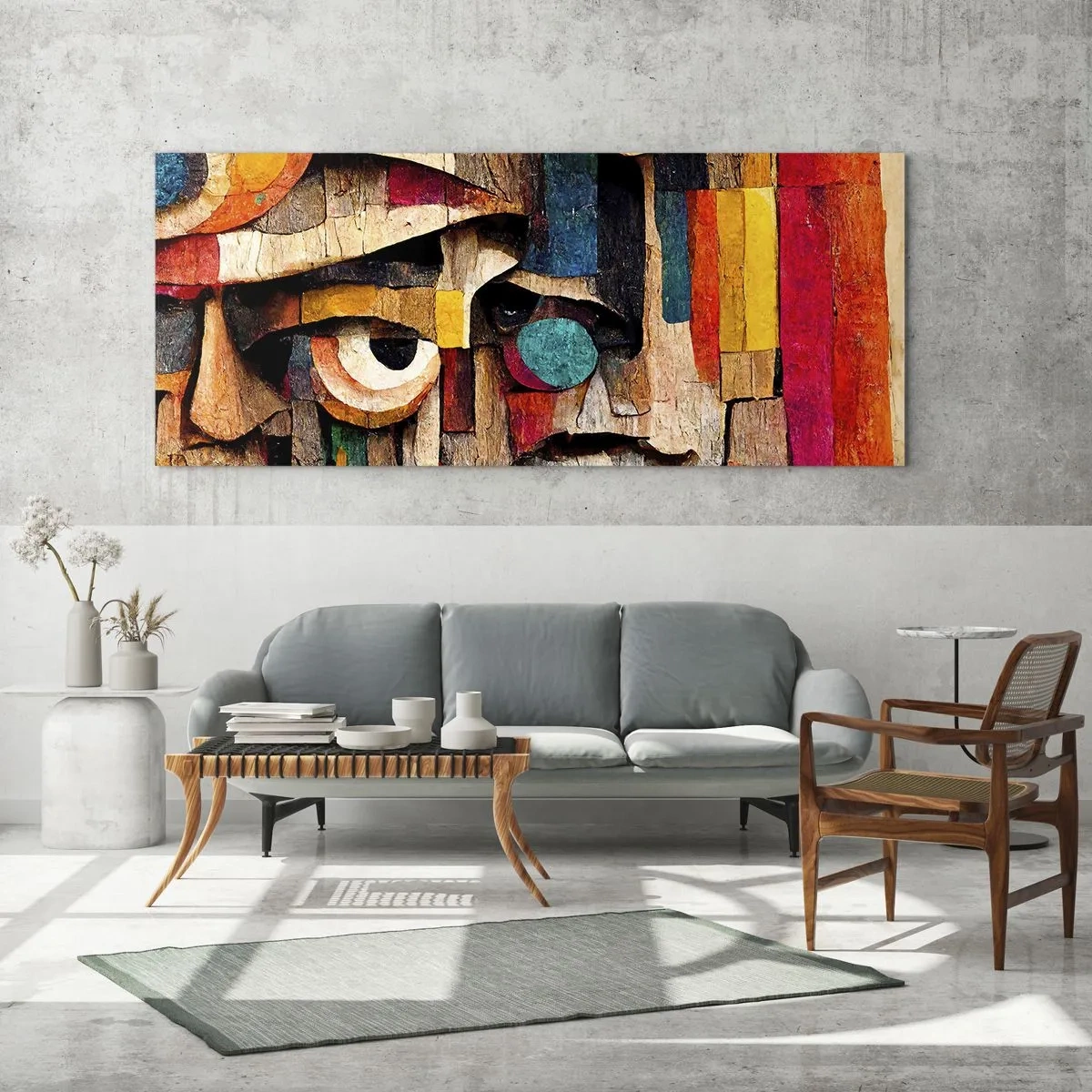 Glasbild - Bild auf glas - Abstrakte Gesichter in intensiven Farben - 140x50cm - Ich sehe dich… - Moderne Wanddekoration für Wohnzimmer und Schlafzimmer ARTTOR