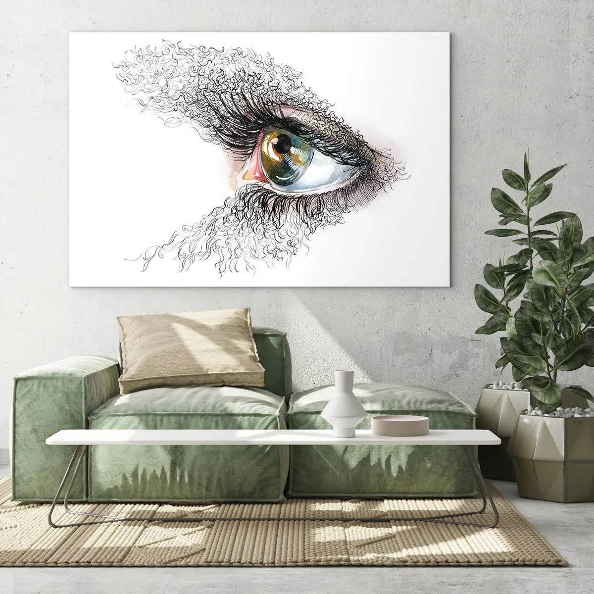 Glasbild - Bild auf glas - Ein goldenes Auge, umgeben von dynamischen Linien und abstrakten Details - 70x50cm - Schau direkt in die Seele - Moderne Wanddekoration für Wohnzimmer und Schlafzimmer ARTTOR