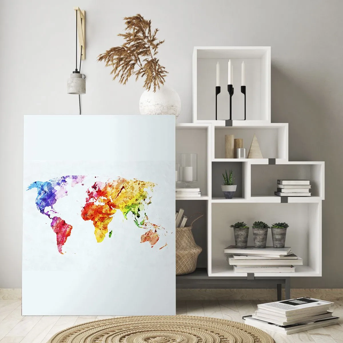 Glasbild - Bild auf glas - Bunte Aquarell-Weltkarte - 70x100cm - Alle Farben der Welt - Moderne Wanddekoration für Wohnzimmer und Schlafzimmer ARTTOR