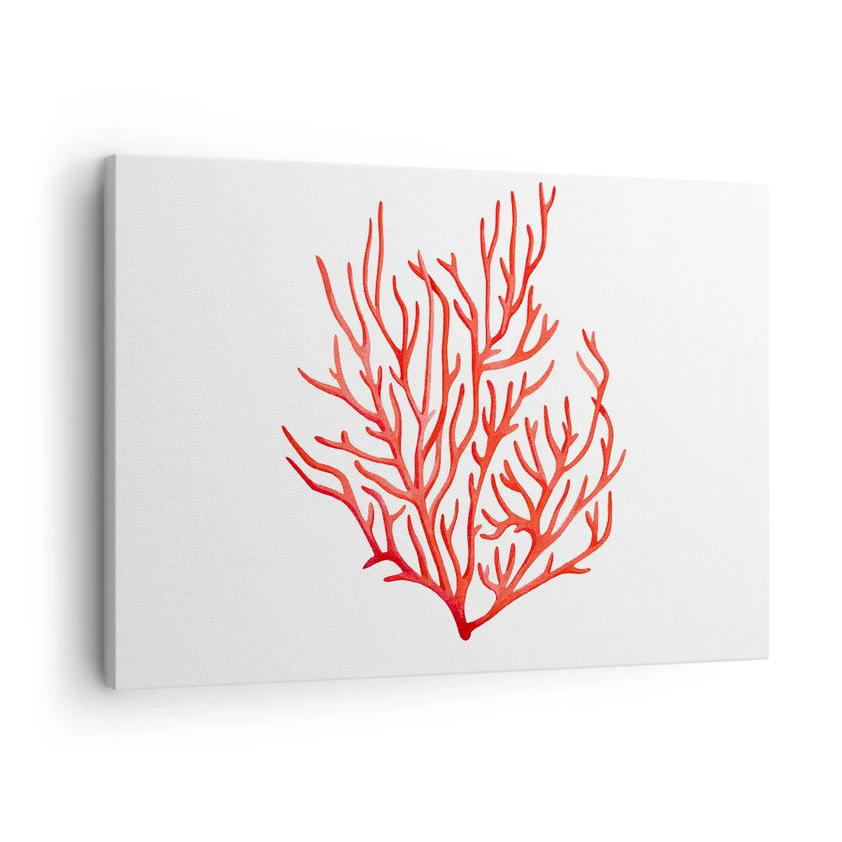 Bild auf Leinwand - Leinwandbild - Rote Koralle auf weißem Hintergrund im minimalistischen Stil - 70x50cm - Korallenfiligran - Moderne Wanddekoration für Wohnzimmer und Schlafzimmer ARTTOR