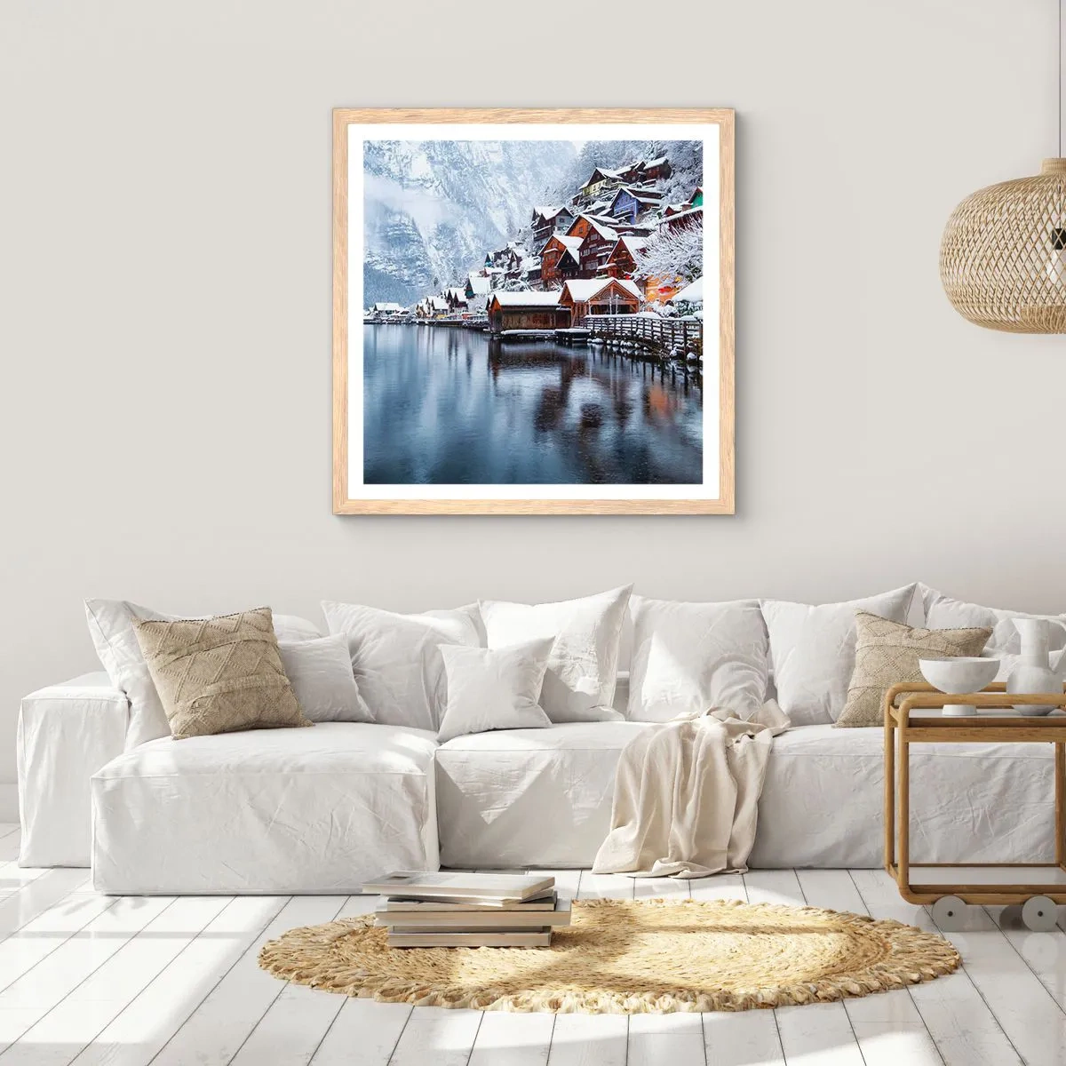 Poster in einem Rahmen aus heller Eiche - In winterlicher Dekoration - 40x40 cm