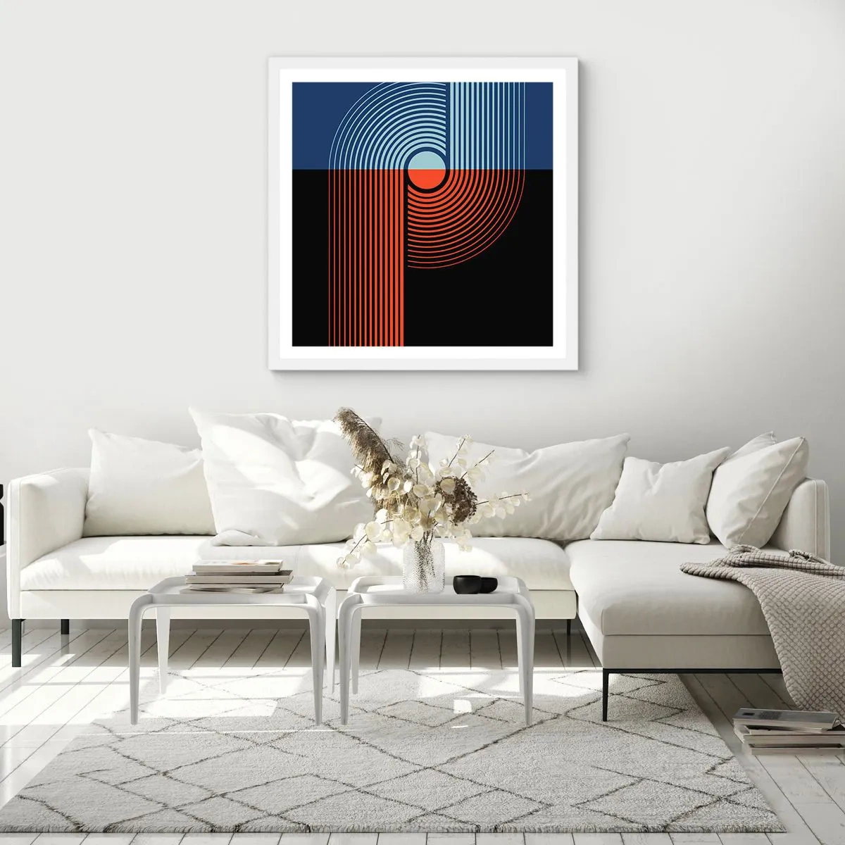 Poster in einem weißen Rahmen - In einer geometrischen Umarmung - 50x50 cm
