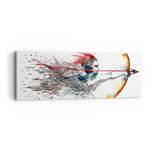 Bild auf Leinwand - Leinwandbild - Mythischer Krieger mit feurigem Bogen - 90x30 cm