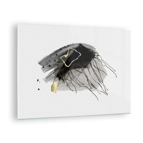 Glasbild - Bild auf glas - Abstrakte Komposition aus Schwarz und Gold auf weißem Hintergrund - 70x50cm - In Schwarz und Gold - Moderne Wanddekoration für Wohnzimmer und Schlafzimmer ARTTOR
