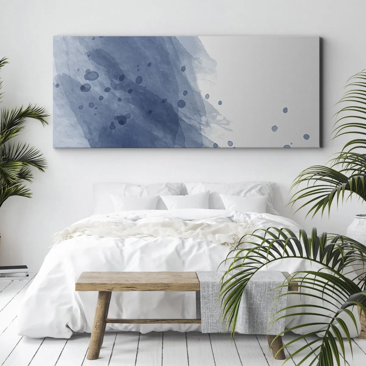 Bild auf Leinwand - Leinwandbild - Abstrakte Flecken und Streifen in Blautönen - 160x50cm - Blauer Tüll - Moderne Wanddekoration für Wohnzimmer und Schlafzimmer ARTTOR