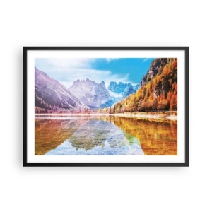 Poster in einem schwarzem Rahmen - Herbstliche Berglandschaft mit See - 70x50cm - Und in den Bergen ist es schon Herbst - Moderne Wanddekoration für Wohnzimmer und Schlafzimmer ARTTOR