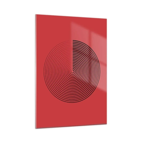 Glasbild - Bild auf glas - Schwarze konzentrische Kreise auf rotem Hintergrund - 50x70cm - Kreisbewegung - Moderne Wanddekoration für Wohnzimmer und Schlafzimmer ARTTOR