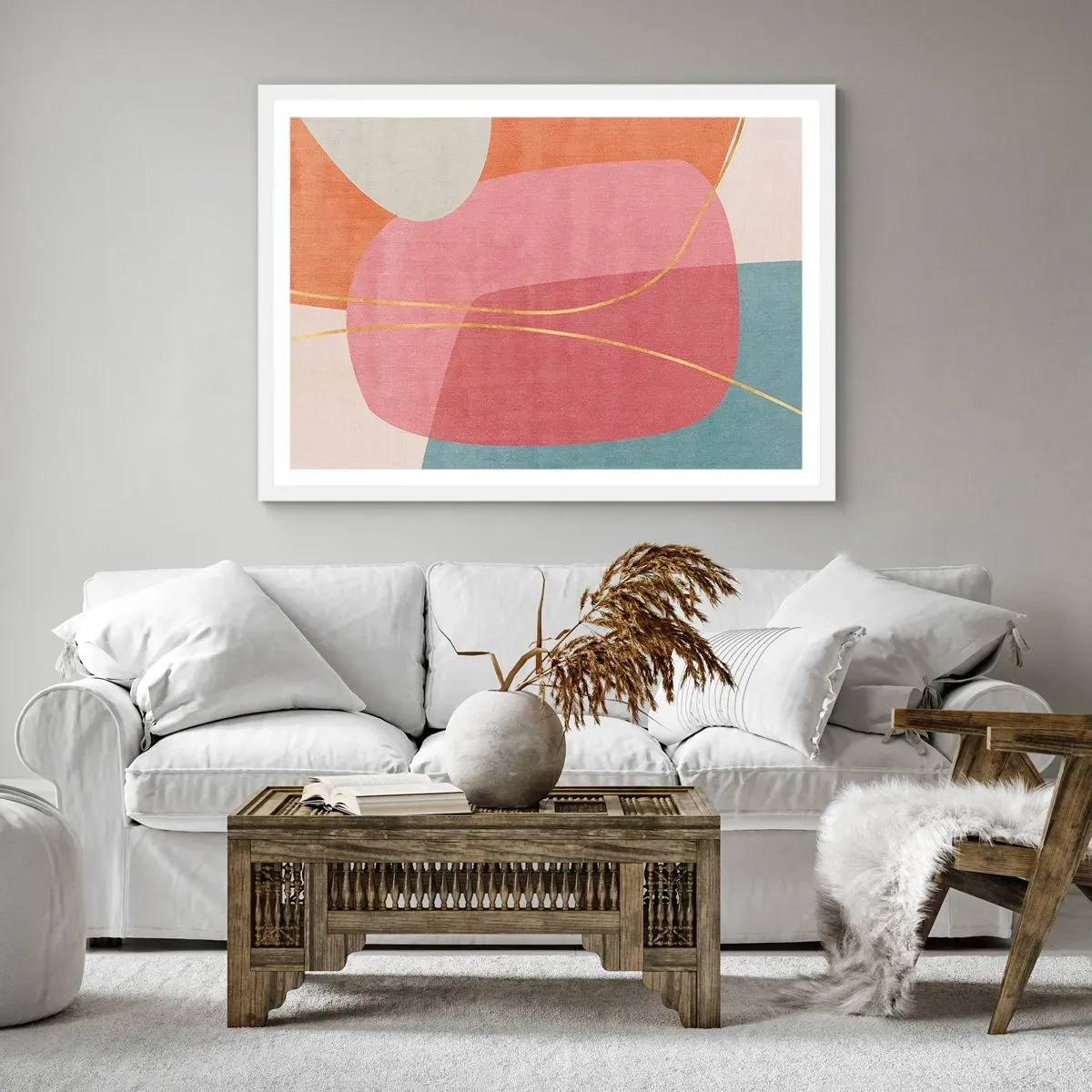 Poster in einem weißen Rahmen - Pastellkomposition mit Goldfaden - 50x40 cm