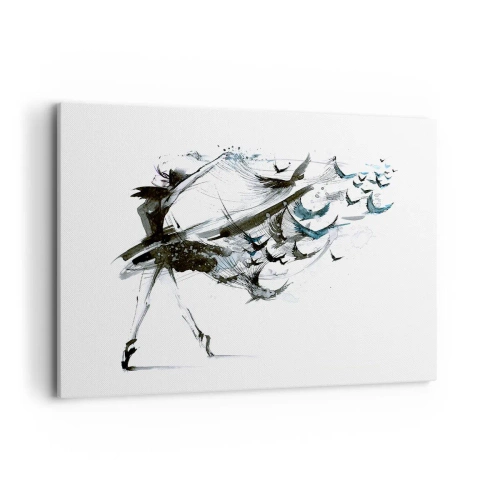 Bild auf Leinwand - Leinwandbild - Eine Tänzerin mit einem dynamischen Kleid in Vogelform - 120x80cm - Die Magie der Musik befreit dich vom Bann - Moderne Wanddekoration für Wohnzimmer und Schlafzimmer ARTTOR