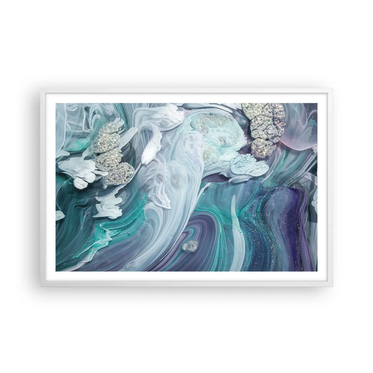 Poster in einem weißen Rahmen - Strömungen von Himmelblau - 91x61 cm