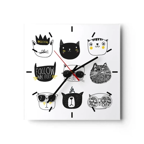 Wanduhr - Glasuhr - Stilvolle Katzenillustrationen im minimalistischen Stil - 30x30cm - Jeder andere - Moderne Wanddekoration für Wohnzimmer und Schlafzimmer ARTTOR