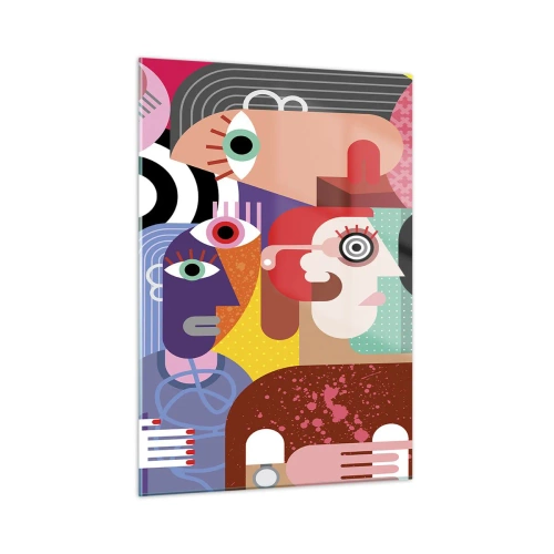 Glasbild - Bild auf glas - Abstrakte Komposition von Gesichtern in lebendigen Farben - 50x70cm - Wir sind von Herrn Picasso - Moderne Wanddekoration für Wohnzimmer und Schlafzimmer ARTTOR