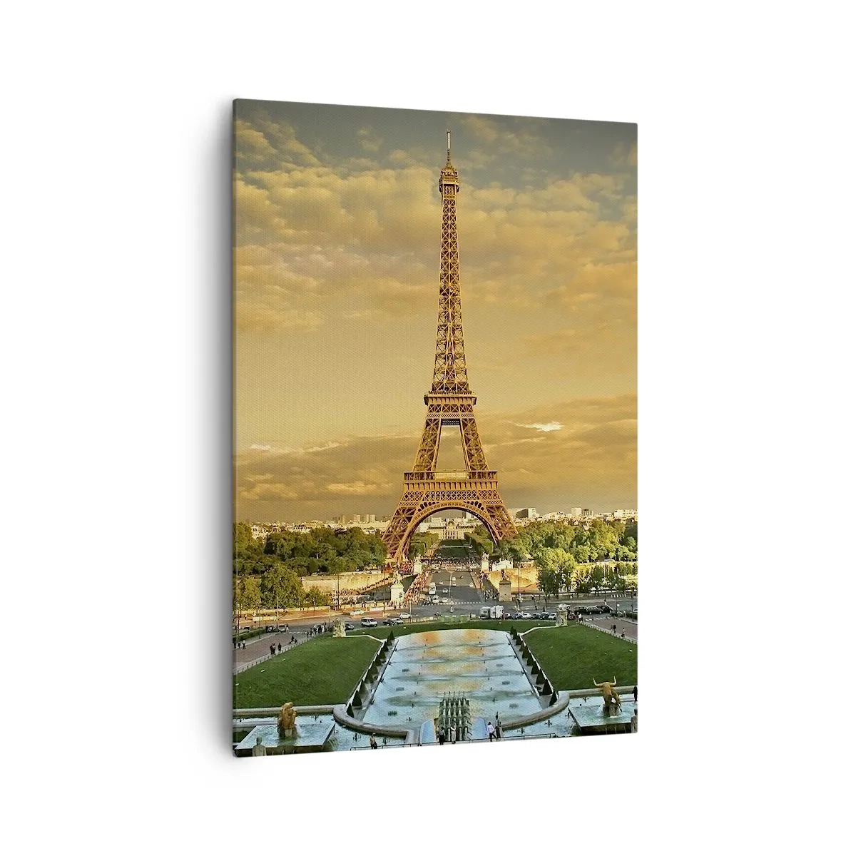 Bild auf Leinwand - Leinwandbild - Der Eiffelturm in Paris bei Sonnenuntergang - 70x100cm - Königin von Paris - Moderne Wanddekoration für Wohnzimmer und Schlafzimmer ARTTOR