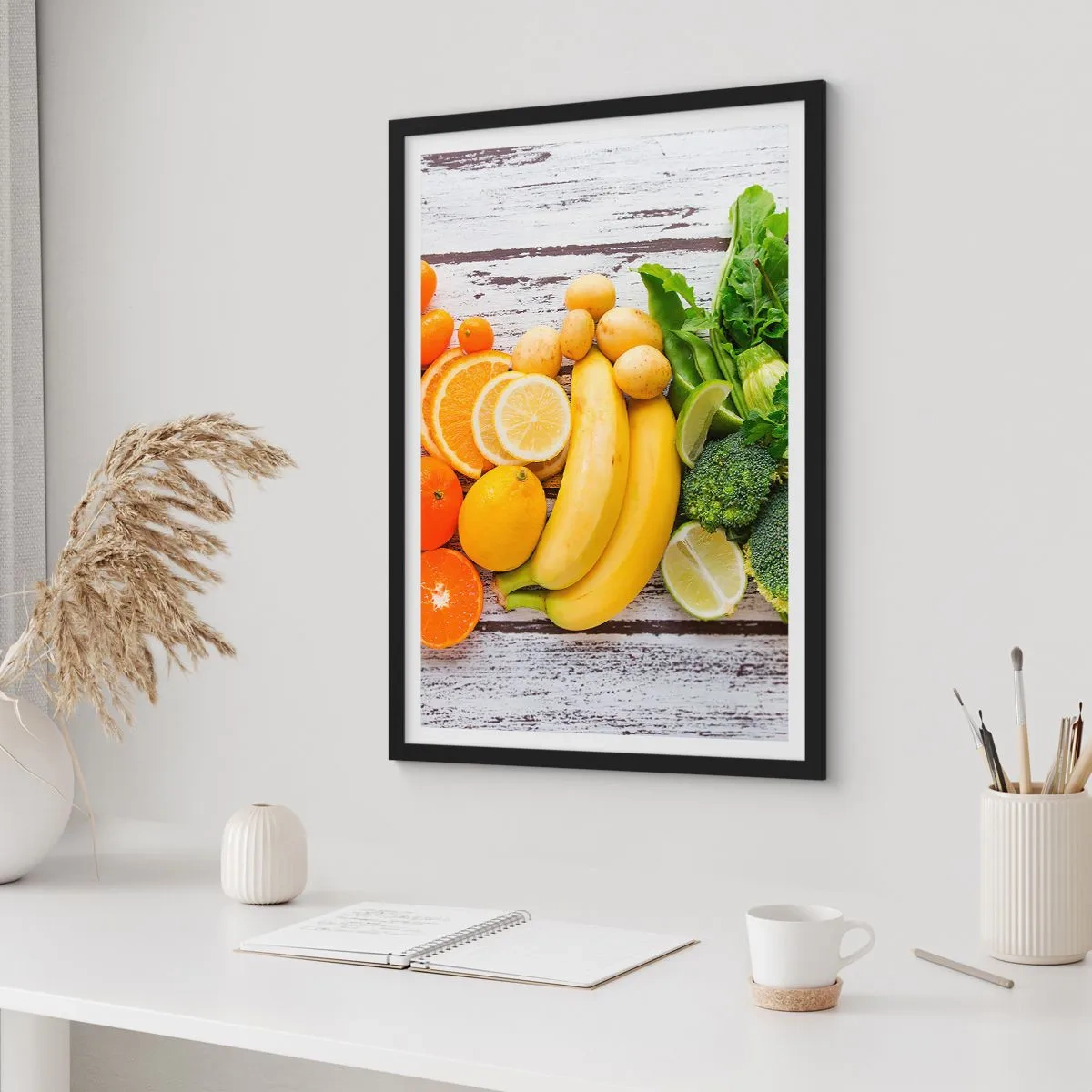 Poster in einem schwarzem Rahmen - Obst und Gemüse auf rustikalem Hintergrund - 50x70cm - Es ist nicht genug? - Moderne Wanddekoration für Wohnzimmer und Schlafzimmer ARTTOR