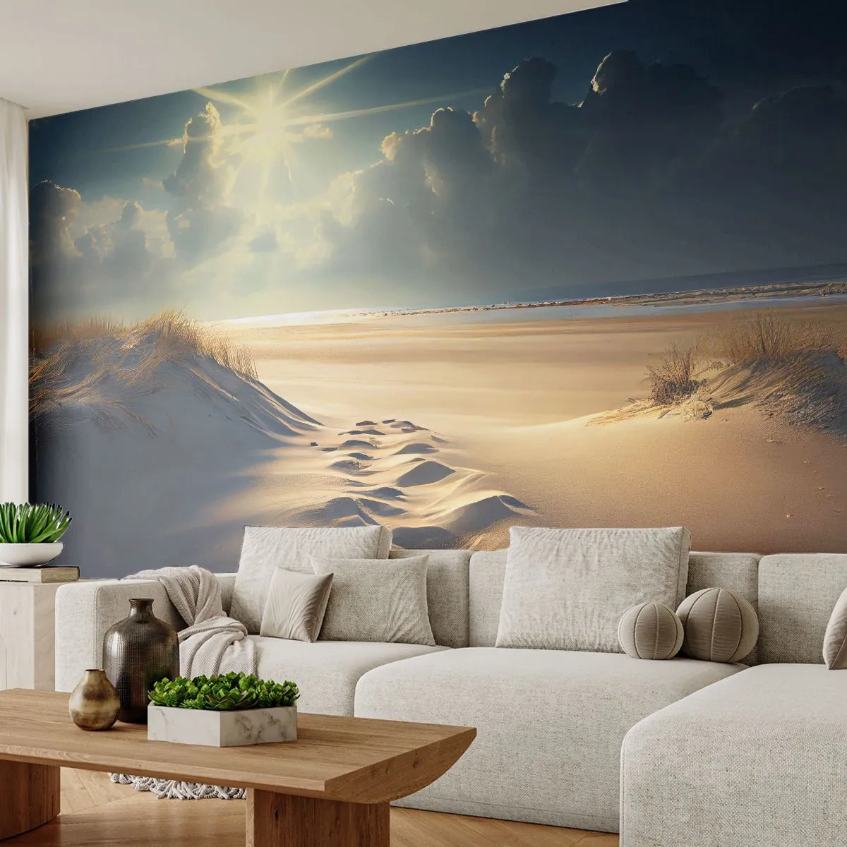 Maßgeschneiderte Fototapete Premium Sand - Beruhigende Landschaft - Dünen, Strand, Ozean