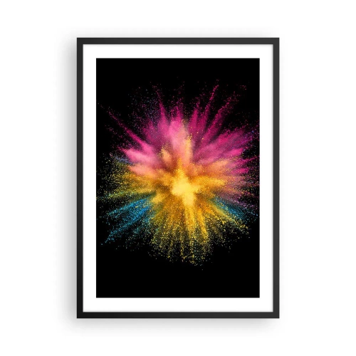 Poster in einem schwarzem Rahmen - Explosion von farbigem Pulver auf schwarzem Hintergrund - 50x70cm - Die Geburt der Farben - Moderne Wanddekoration für Wohnzimmer und Schlafzimmer ARTTOR