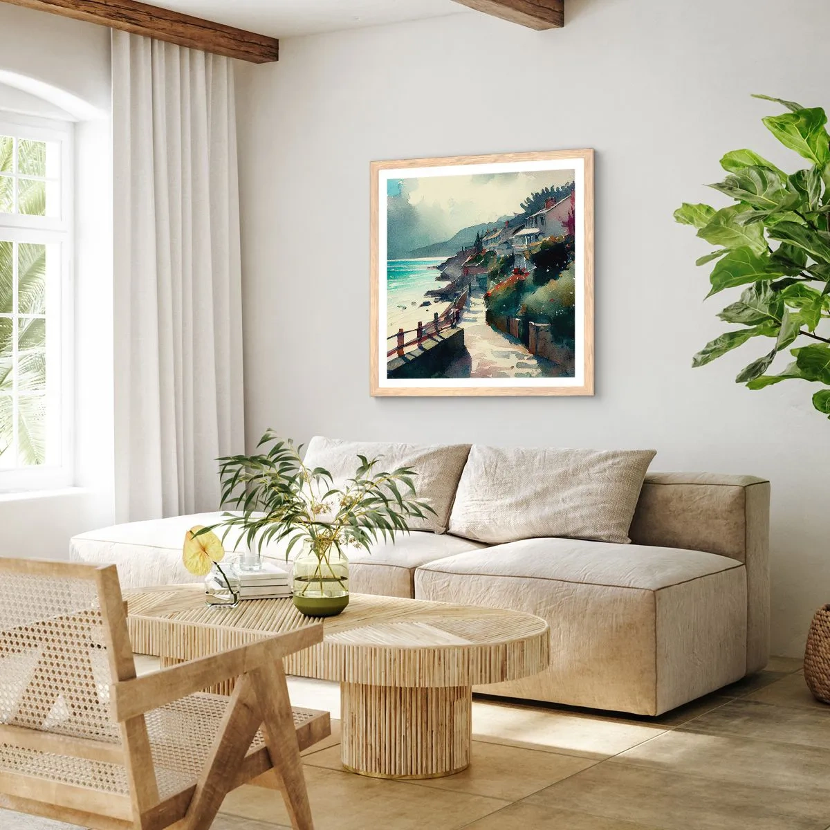 Poster in einem Rahmen aus heller Eiche - Mittelmeerstadt - 40x40 cm