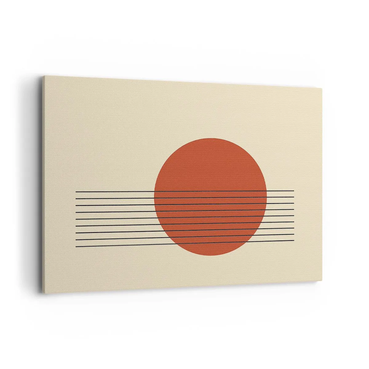 Bild auf Leinwand - Leinwandbild - Abstrakter roter Kreis mit Linien auf beigem Hintergrund. - 100x70cm - Immer wieder und weiter - Moderne Wanddekoration für Wohnzimmer und Schlafzimmer ARTTOR