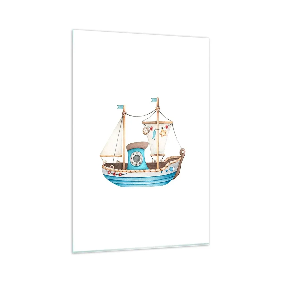Glasbild - Bild auf glas - Abbildung eines Schiffes in Pastellfarben auf weißem Hintergrund - 80x120cm - Ahoi, Abenteuer! - Moderne Wanddekoration für Wohnzimmer und Schlafzimmer ARTTOR