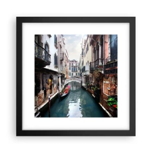 Poster in einem schwarzem Rahmen - Venezianische Landschaft mit Gondel und Brücke - 30x30 cm