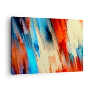 Bild auf Leinwand - Leinwandbild - Abstrakter Pinselstrich in Blau- und Orangetönen - 70x50cm - Eine Kaskade von Farben - Moderne Wanddekoration für Wohnzimmer und Schlafzimmer ARTTOR