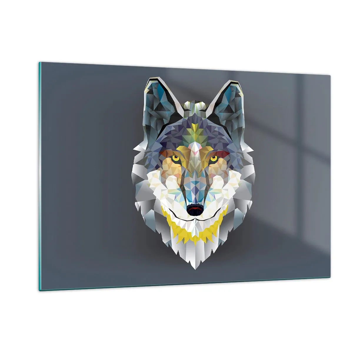 Glasbild - Bild auf glas - Geometrischer Wolf auf dunklem Hintergrund - 120x80cm - Vom Teufel sprechen - Moderne Wanddekoration für Wohnzimmer und Schlafzimmer ARTTOR