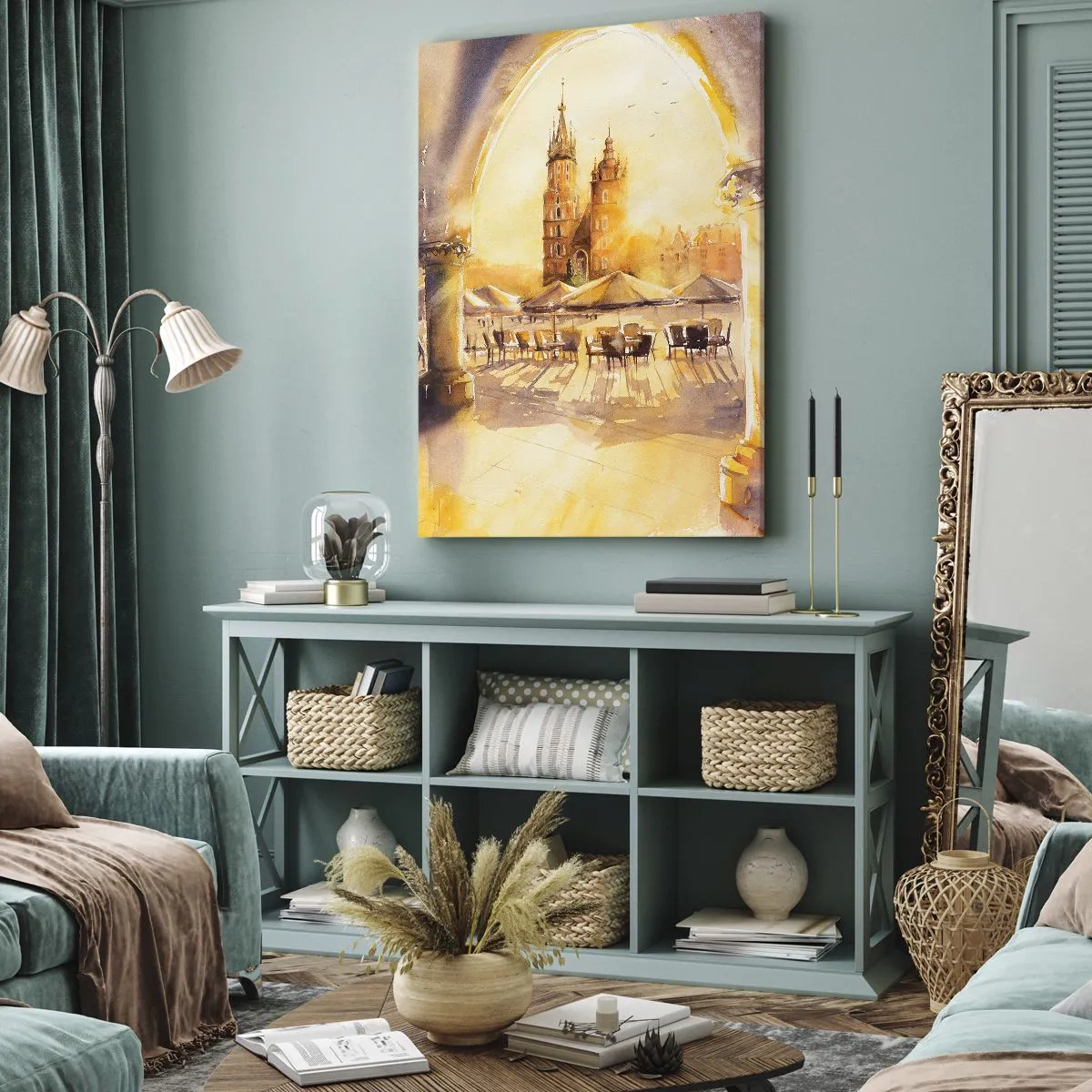 Bild auf Leinwand - Leinwandbild - Östlich über dem Krakauer Marktplatz - 65x120 cm