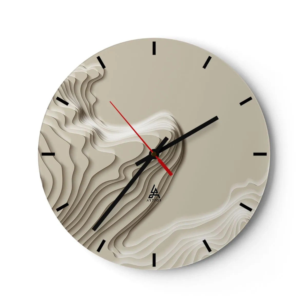 Wanduhr - Glasuhr - Abstraktes topografisches Muster in Beigetönen - 30x30cm - Topographie der Kunst - Moderne Wanddekoration für Wohnzimmer, Küche und Schlafzimmer ARTTOR