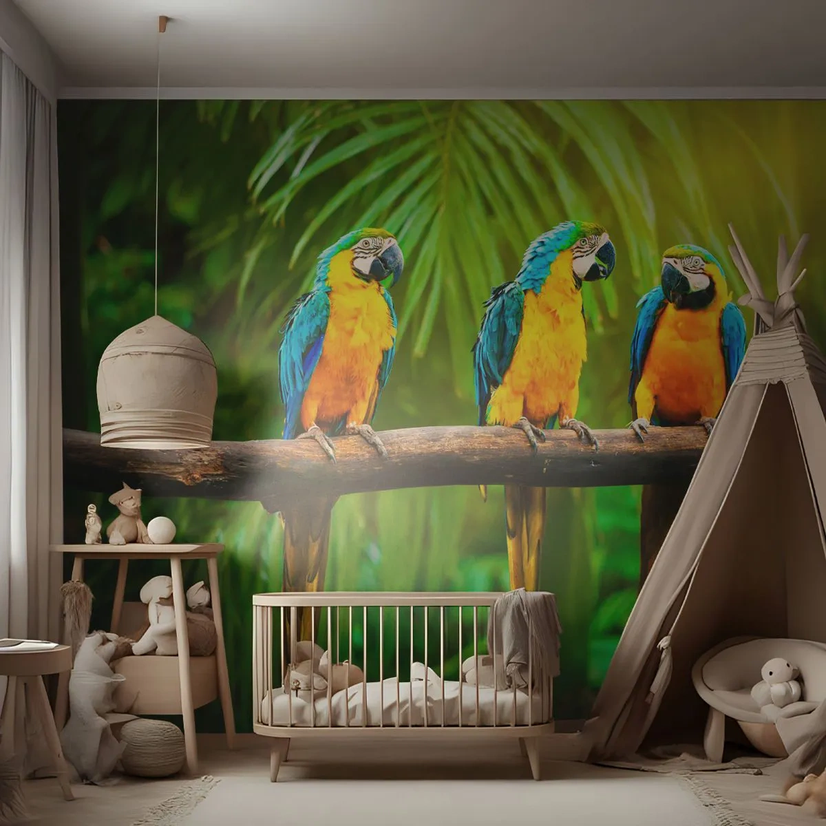 Fototapete Premium Sand - Und hast du gehört, dass sie ...? - Vögel, Papageien, Natur - 350x256 cm
