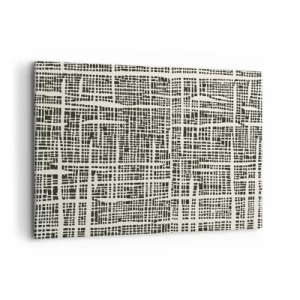 Bild auf Leinwand - Leinwandbild - Ein geometrisches Muster, das einem Gitter auf hellem Hintergrund ähnelt - 100x70cm - Gewebte Komposition - Moderne Wanddekoration für Wohnzimmer und Schlafzimmer ARTTOR